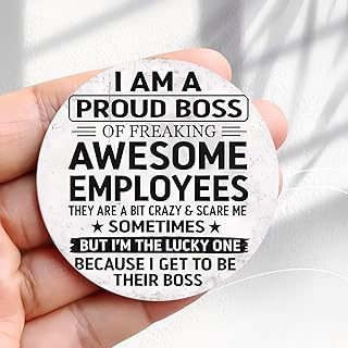 Vintage Fridge Magnet Proud Boss Awesome Employees Sign Design -2.3inch Acrylic Round Refrigerator Sticker Retro Decor Gift Perfect Size for Fridge, Locker, Or Any Magnetic Surface.