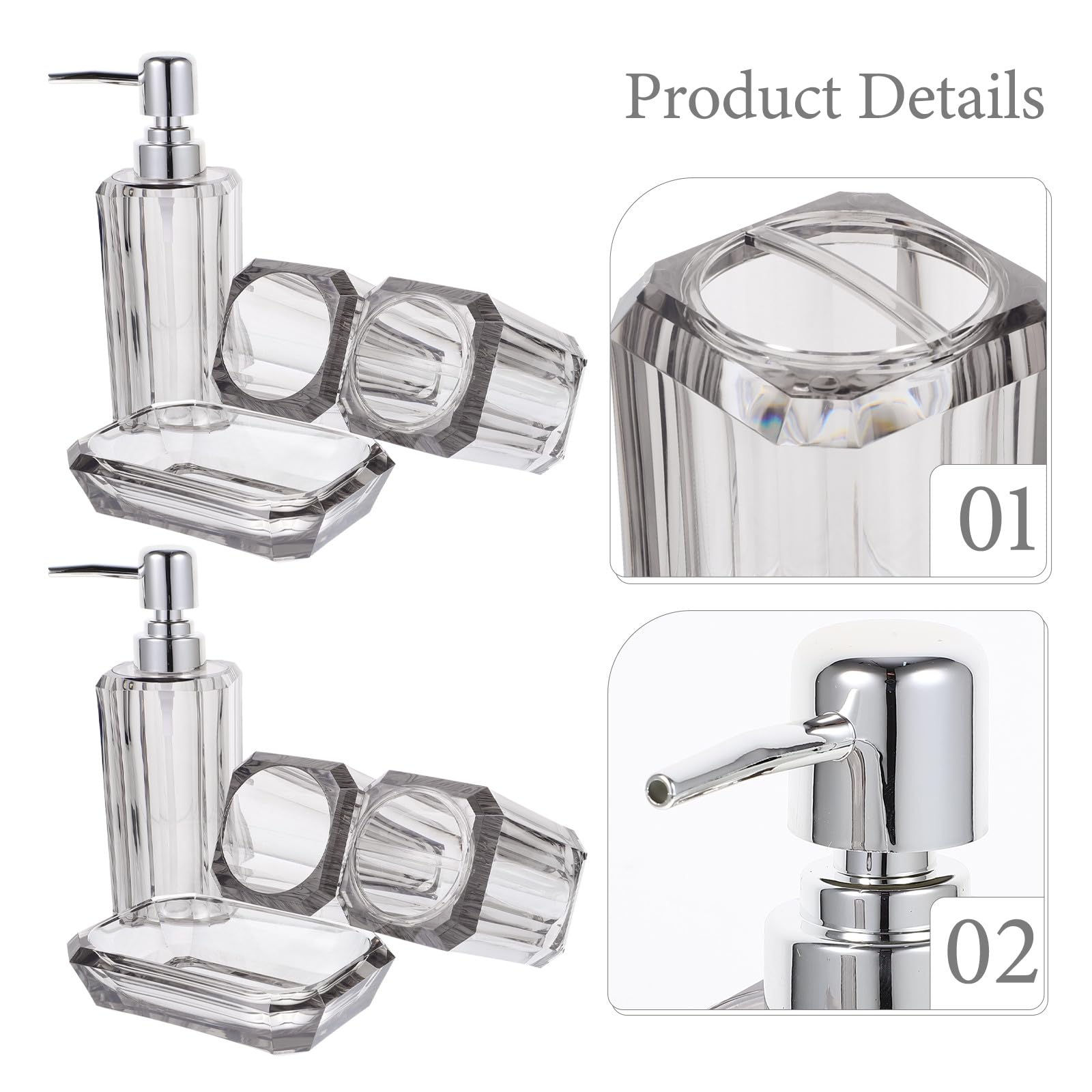 Jabonera Soporte para Cepillo de Dientes para Mantener el Baño Ordenado Juego de Accesorios para Baño Acrílico Elegante de 4 Piezas Dispensador de Jabón