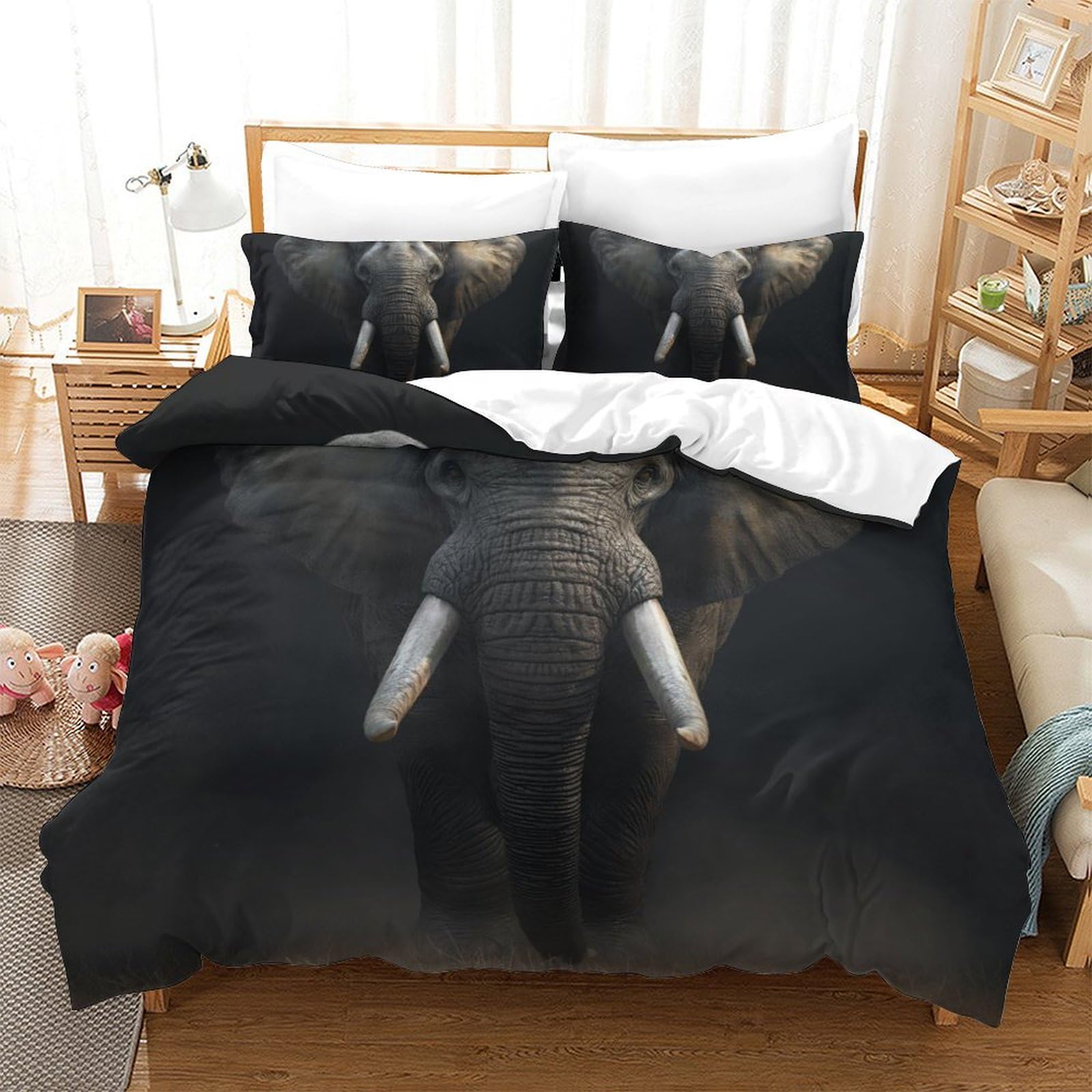 Housse de couette éléphant 3D avec fermeture éclair facile pour ado
