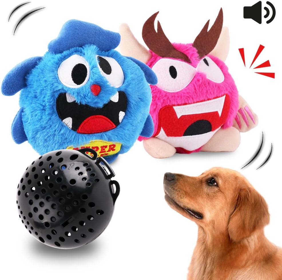 Petbobi Dog Toys Interactive Plush Squeak Giggle Ball Automatic Shake Crazy Bouncer Toys for Puppy Motorized Exercise Electronic Toy Entertainment for Pets 2 Covers