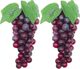 Featuman Realistic Faux Purple Grapes 2 Bunches, 8 Inch Artificial Fruit 60 Grapes Each for Wedding Farmhouse Decor Photography Props