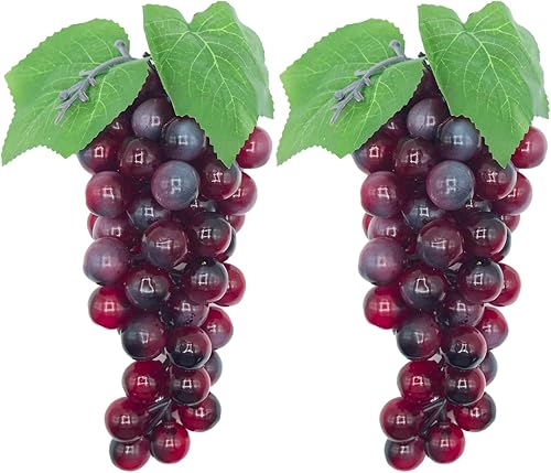 2 racimos de uvas sintéticas de decoración realista, uvas artificiales decorativas de frutas de 8 pulgadas, uvas de frutas falsas para bodas,