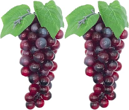 Featuman 2 Bunches Faux Grapes Decor Realistic, 8 Inch Fake Fruit Artificial Grapes for Wedding Party Cabinet Pub Fall Harvest Farmhouse Photography Props 60 Grains Purple