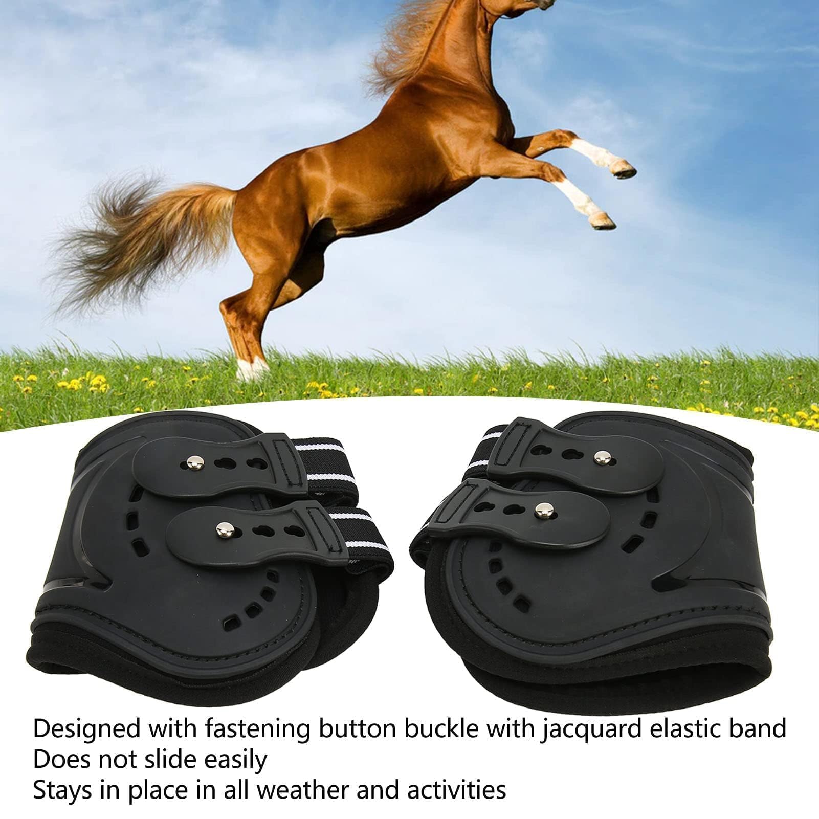 Botas para Patas Traseras de Caballo, Transpirables, Resistentes a los Impactos, Botas para Patas Traseras de Caballo, Ajustables, Evitan Resbalones, Botas Ligeras para Caballos (L)