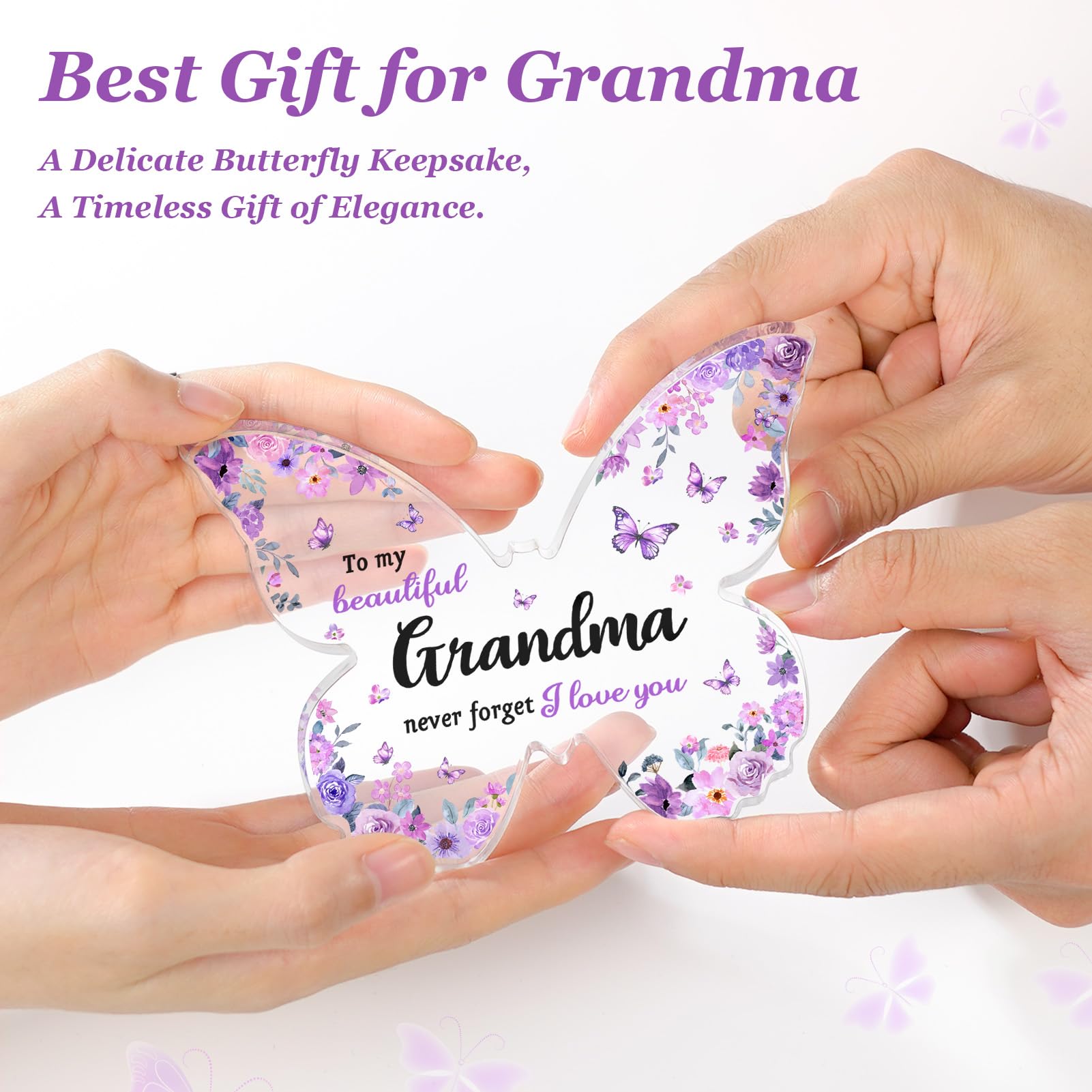 Gifts for Grandma, Grandma Birthday Gifts, Unique Purple Butterfly Acrylic Plaque Desk Decor, Mothers Day Christmas Grandparent Day Gift for Grandmother Nana - 5 x 3.8 x 0.5 inches