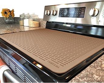 YUHFERA Stove Top Cover for Electric Stove - Silicone Stove Mat for Glass Top, Glass Cooktop Protector, XL Dish Drying Mats for Kitchen,Oven Covers for Electric Stove Caramel,30 x 21