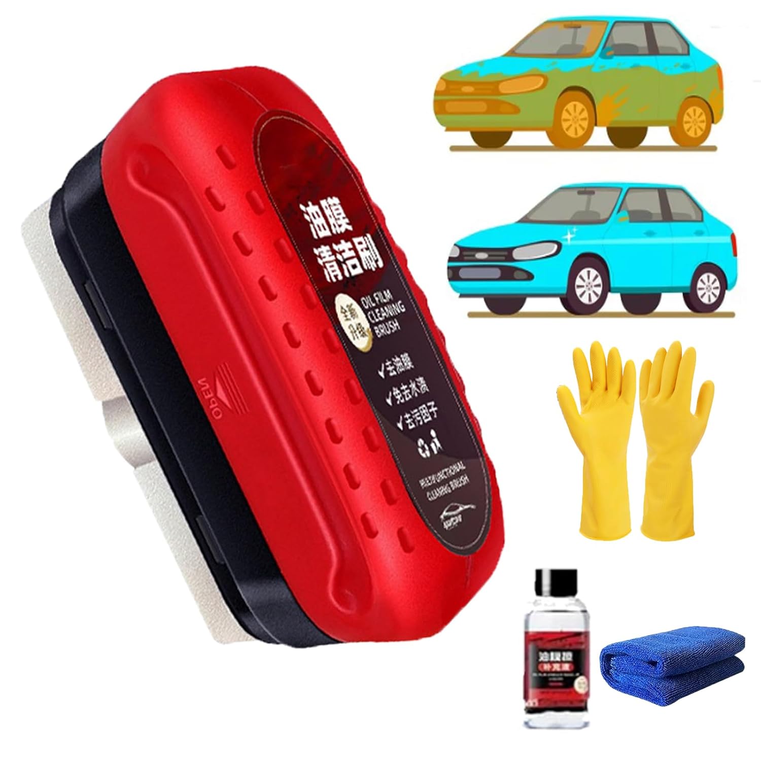 Escova de Limpeza de Vidros Consensuts - Escova para Limpeza de Filme de Óleo Automotivo Odalit, 2025, Prevenção de Chuva e Névoa, Vermelha (1 unidade)