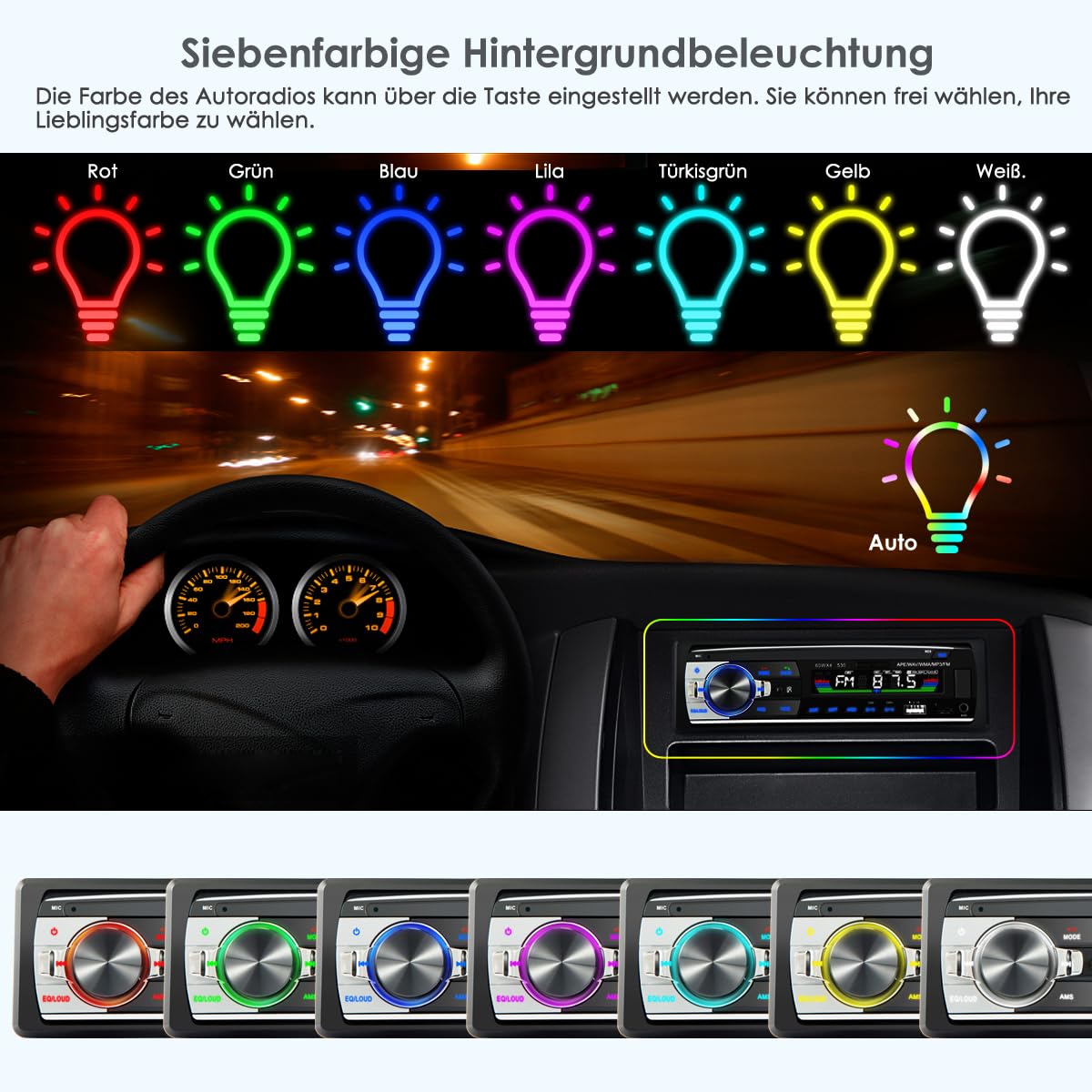 Bluetooth Autoradio mit Freisprecheinrichtung, Autoradio mit Bluetooth USB/TF/MP3-Player/Radio mit AUX-Anschluss für Auto, FM-Radio mit Fernbedienung, 1 DIN RDS, Schnellladefunktion