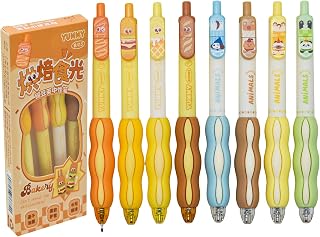 8 Pcs Kawaii Animal Baking Theme Gel Pens Black Ink Soft Grip Pen | Novelty Food Fruit Pen Pea Pod Bread Pens for School Home Office Stationery Supplies Birthday Gifts