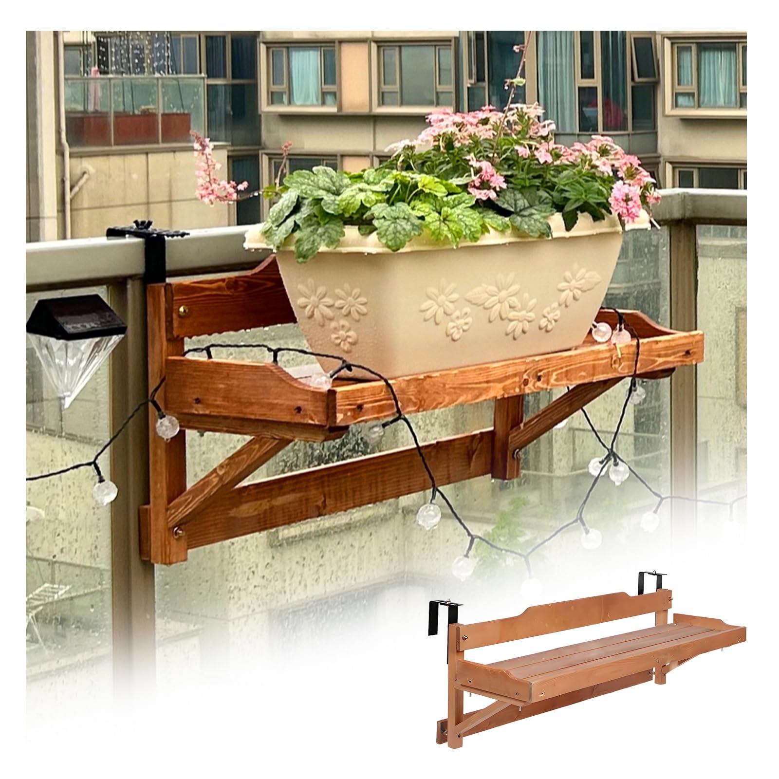 Patio Balcony Table Solid Wood Balcony Railing Table - Foldable Hanging ...