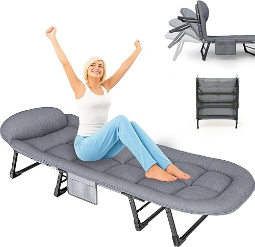 Silla tumbona, catre plegable, catre de camping ajustable de 6 ángulos con colchón para patio y playa, cama plegable, portátil, resistente,