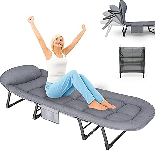 SnozeFlex Chaise Lounge Chair, Folding Cot, 6-Angle Adjustable Camping Cot with Mattress for Patio and Beach, Foldable Bed...