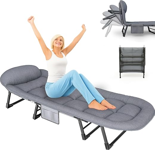 SnozeFlex Chaise Lounge Chair, Folding Cot, 6-Angle Adjustable Camping Cot with Mattress for Patio and Beach, Foldable Bed...