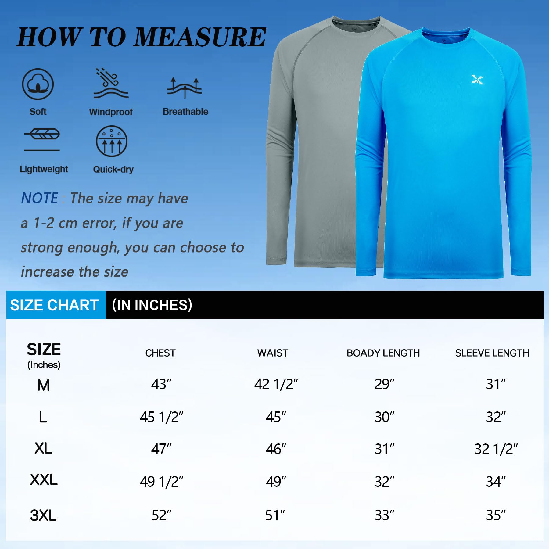 MOHEEN Camiseta de manga larga para hombre con protección solar UPF 50+, de secado rápido, para senderismo, pesca, natación, tallas M-3XL
