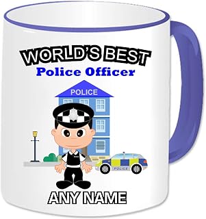 Personalised Police Gifts - World's Best Police Mug - Add Name and Text- Male Police Officer Policeman Novelty Presents Idea (Brown Hair)