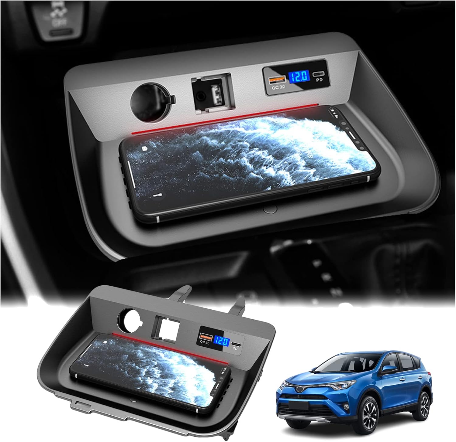 2022 Upgraded Car Wireless Charger Center Console Charging