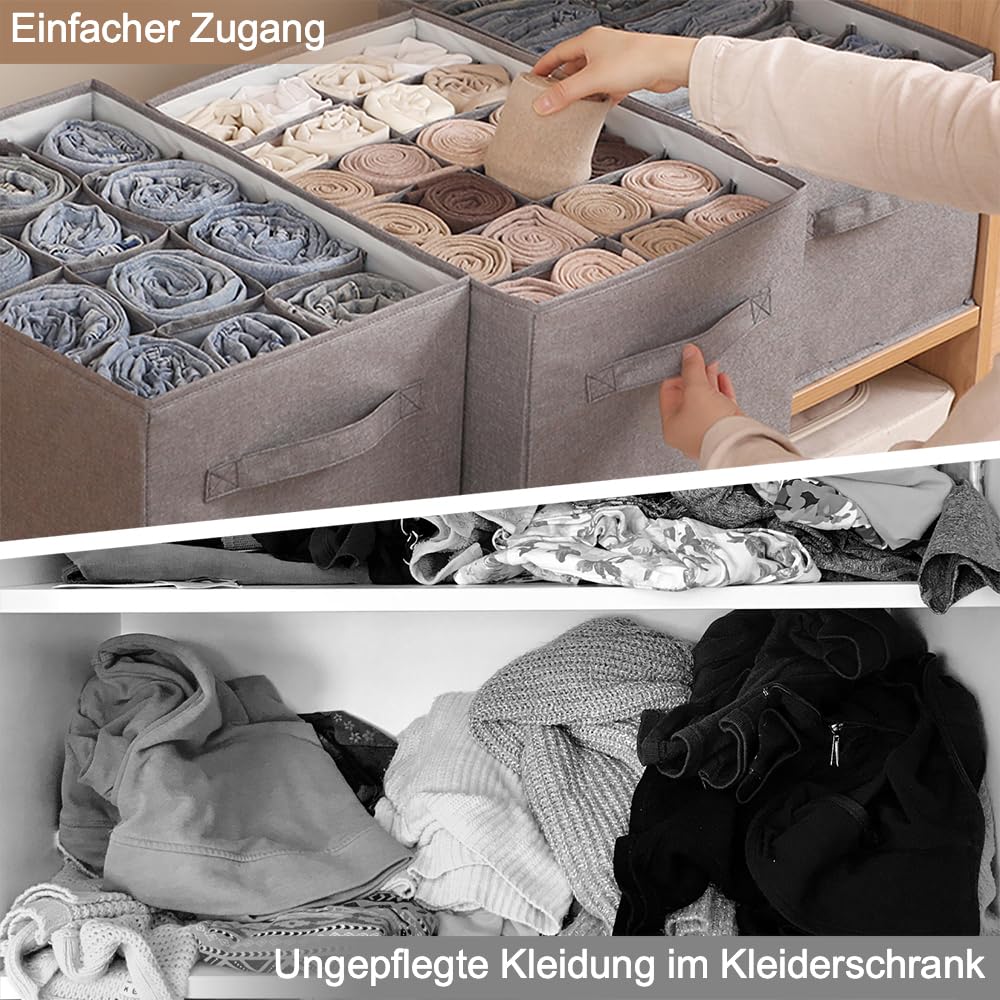 2 Stück KleiderschrankAufbewahrungsbox Stoff für Kleidung 24 Zellen SchubladenOrdnungssystem Kleiderschrank Schrank Kleider Boxen für Hosen Jeans Camicia Pullover