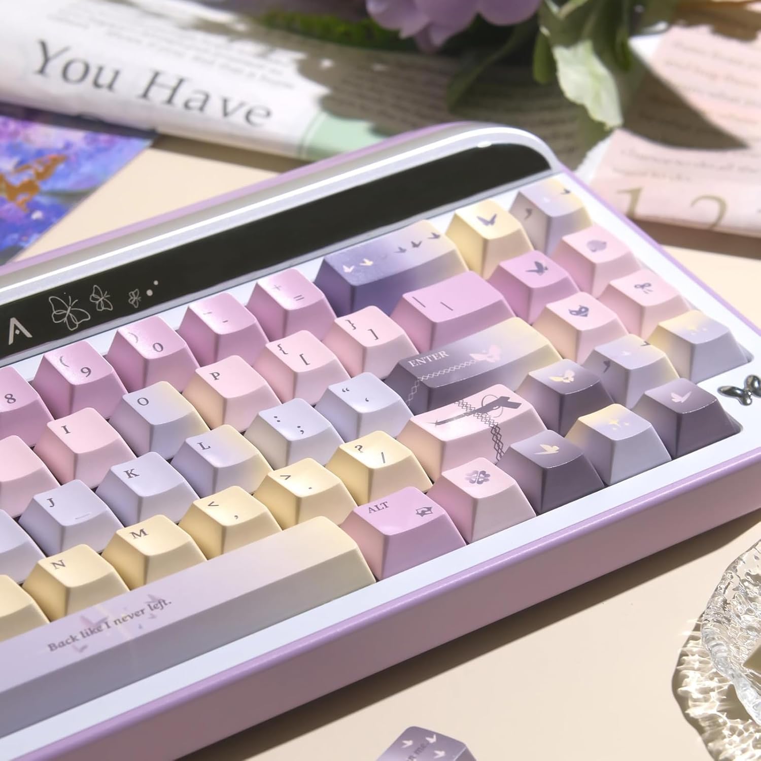 Pastel Purple Keyboard Cap - Dye Sublimation Cherry Profile PBT Keycaps Set, Custom Cute Key Caps for Mechanical Gaming Keyboard, 130 Keys