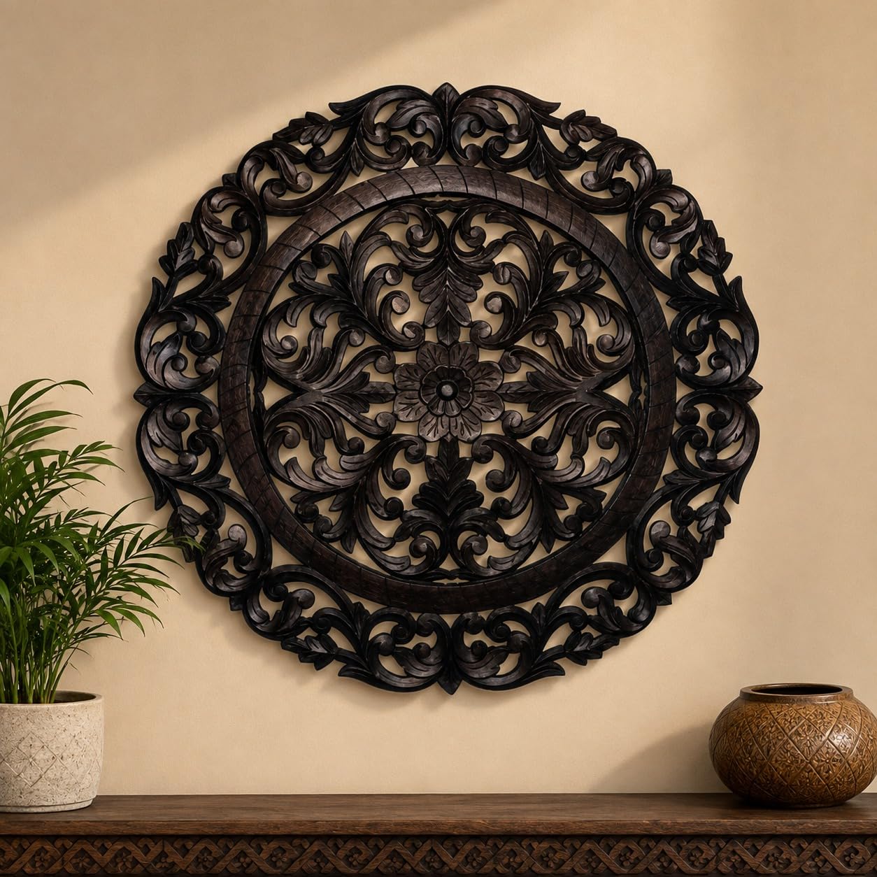 VAS Collection MDF Wall Panel For Wall Decor in Bedroom,Living Room,Bathroom & Hallway,24"x24",Round (Brown)-image-3