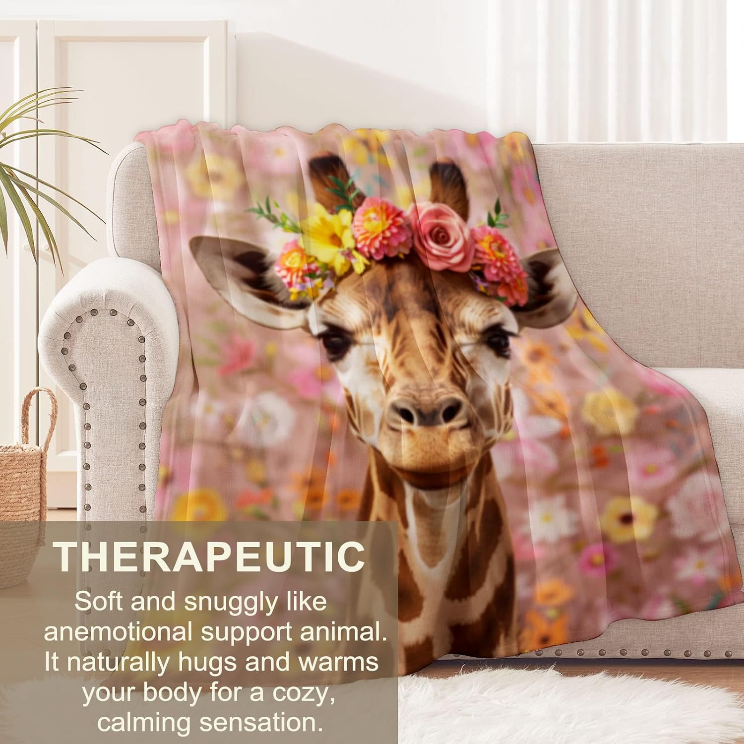 Giraffe Blanket for Women Kids Girls Adults, Flannel Giraffe Blankets Gifts, Flower Floral Giraffe Throw Blanket for Sofa Couch Bed Living Room Soft Warm Cozy Giraffe Decor 60" x 50"