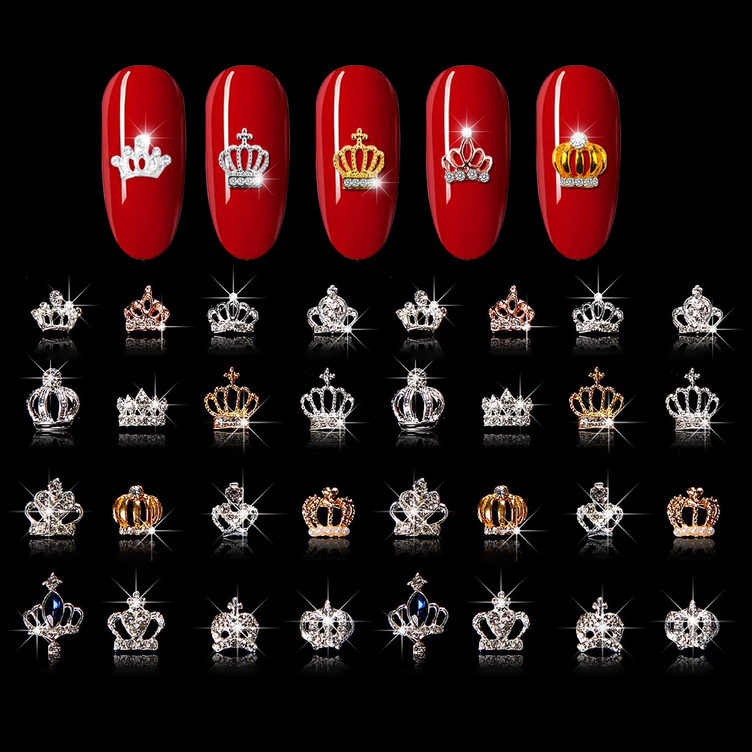 WOKOTO 32Pcs Mutiple Shapes 3D Gold And Silver Crowns Nail Charms For Nails Art 3D Jewelrys For Women Nails Crown Nail Jewelrys For Acrylic Nails Crowns Nail Rhinestones And Charms For Nails Girls-image-48