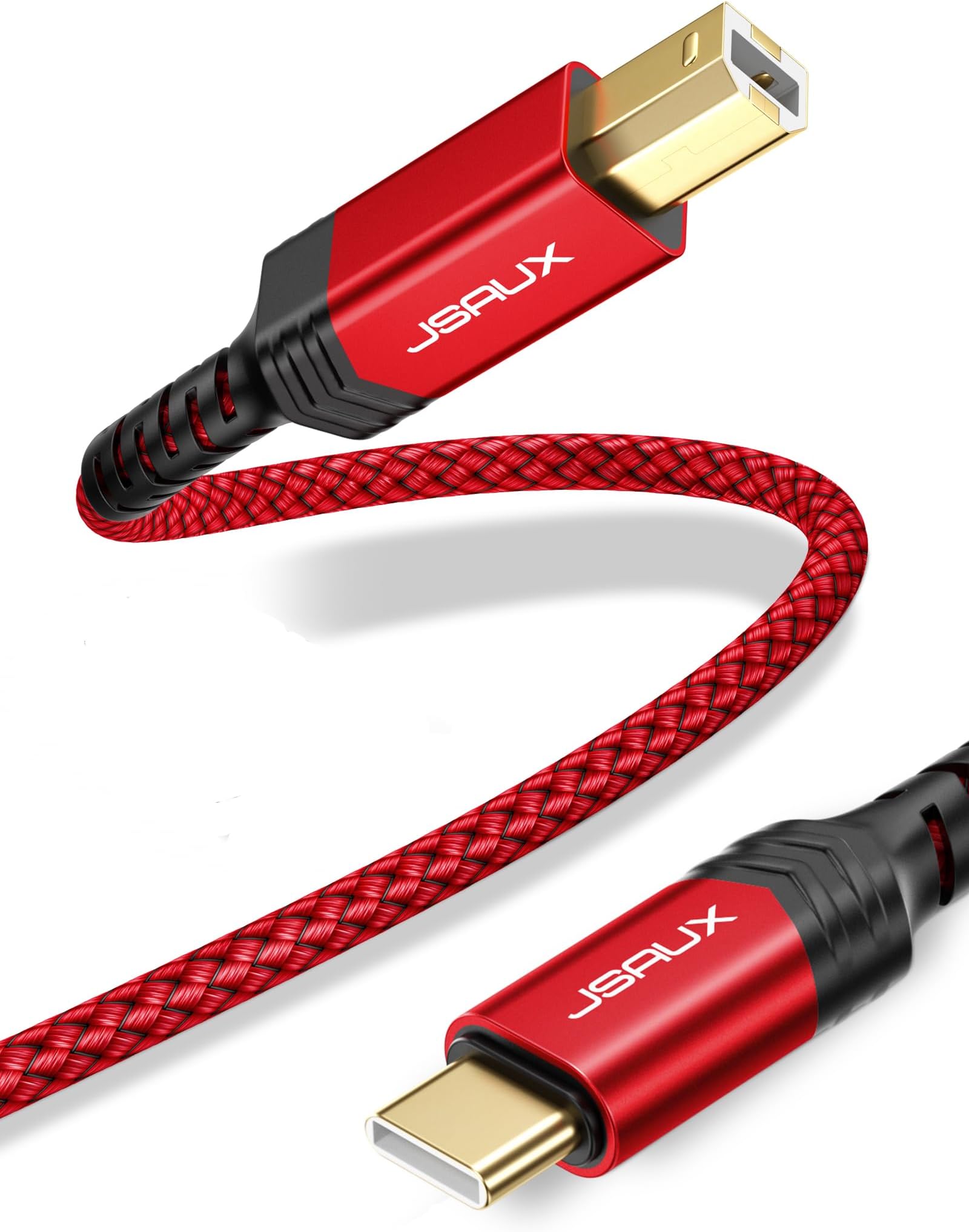 JSAUX USB C to USB B Printer Cable 3ft, Nylon Braided MIDI Cable Compatible With MacBook Pro, HP, Epson, Canon, Brother, Lexmark, Xerox Printers and Scanner - Red