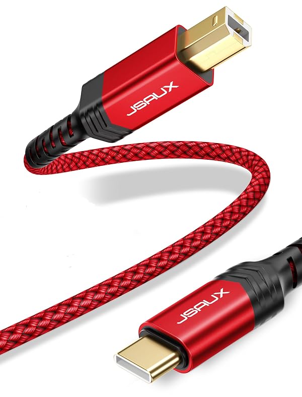 JSAUX USB B to USB C Cable 6.6ft, USB C Printer Cable Compatible with MacBook Pro, HP, Epson, Canon, Brother, Lexmark, Xerox Printers and Scanner-Red by JSAUX - Used condition - US$8.45