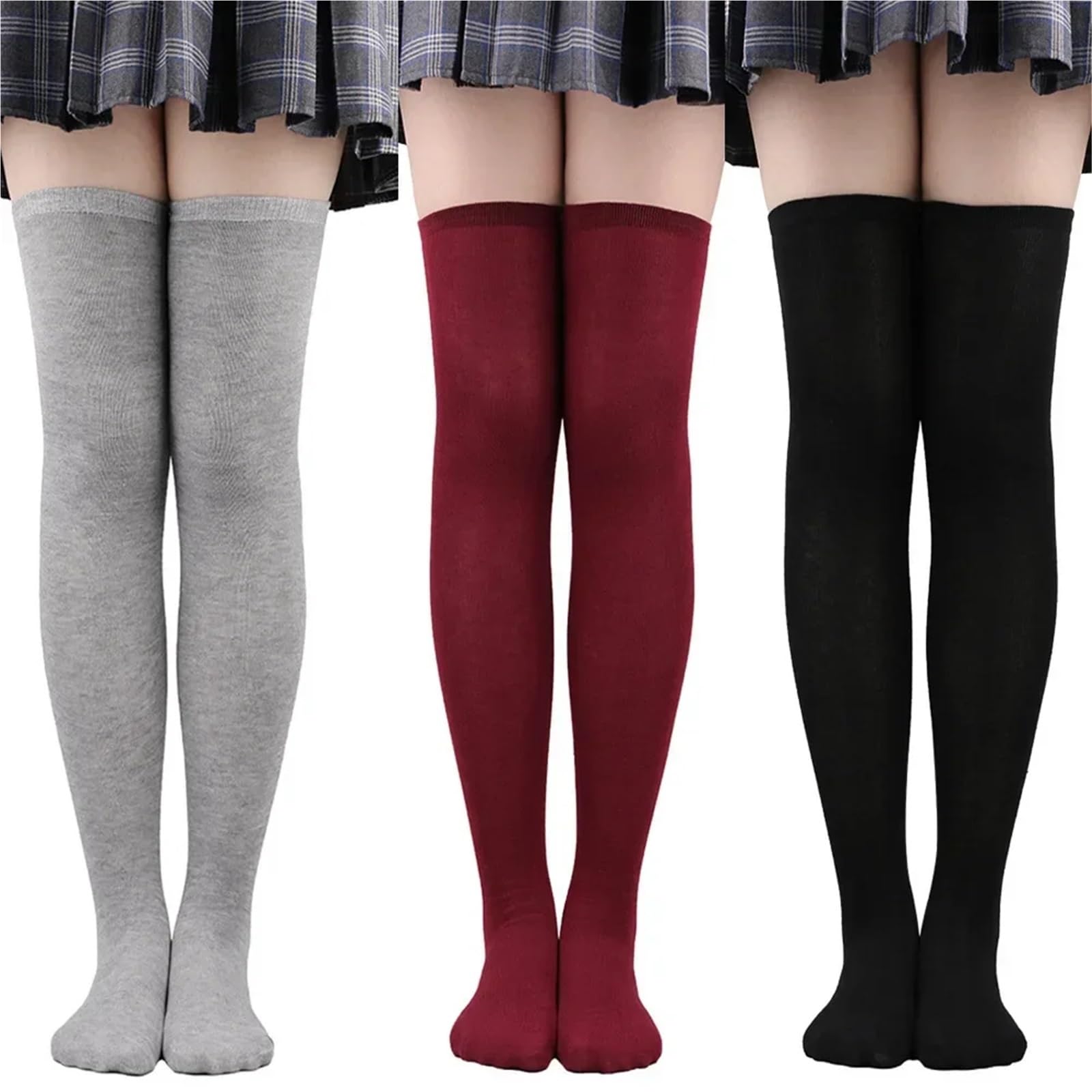 Calcetines largos de tubo for niñas, color liso, hasta el muslo, por encima la rodilla