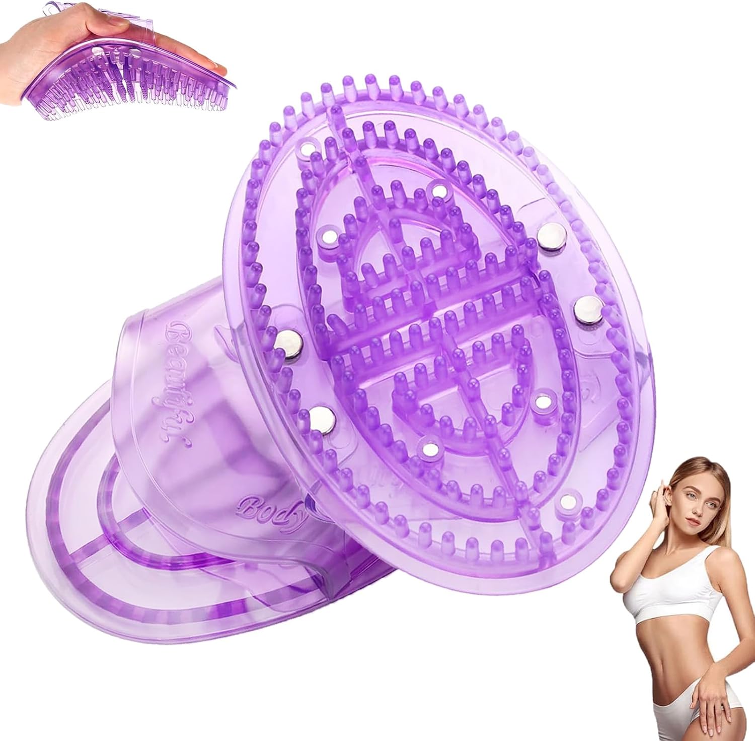 2 Pcs Meridian Massage Brush,Gua Sha Brush,Meridian Massage Brush for Belly,Gua Sha & Meridian Brush Massage Body Set for Belly, Back & Leg - Circulation Boost, Physical Lymphatic Drainage (Purple)