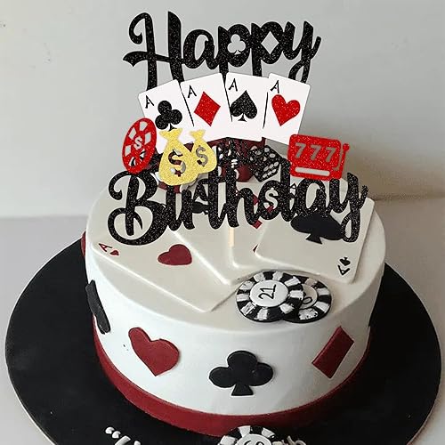 Miniatura 4 de 1 pieza de decoración de pastel de casino juego de fichas de juego de póquer feliz cumpleaños pastel Pick decoraciones para Las Vegas Casino noche