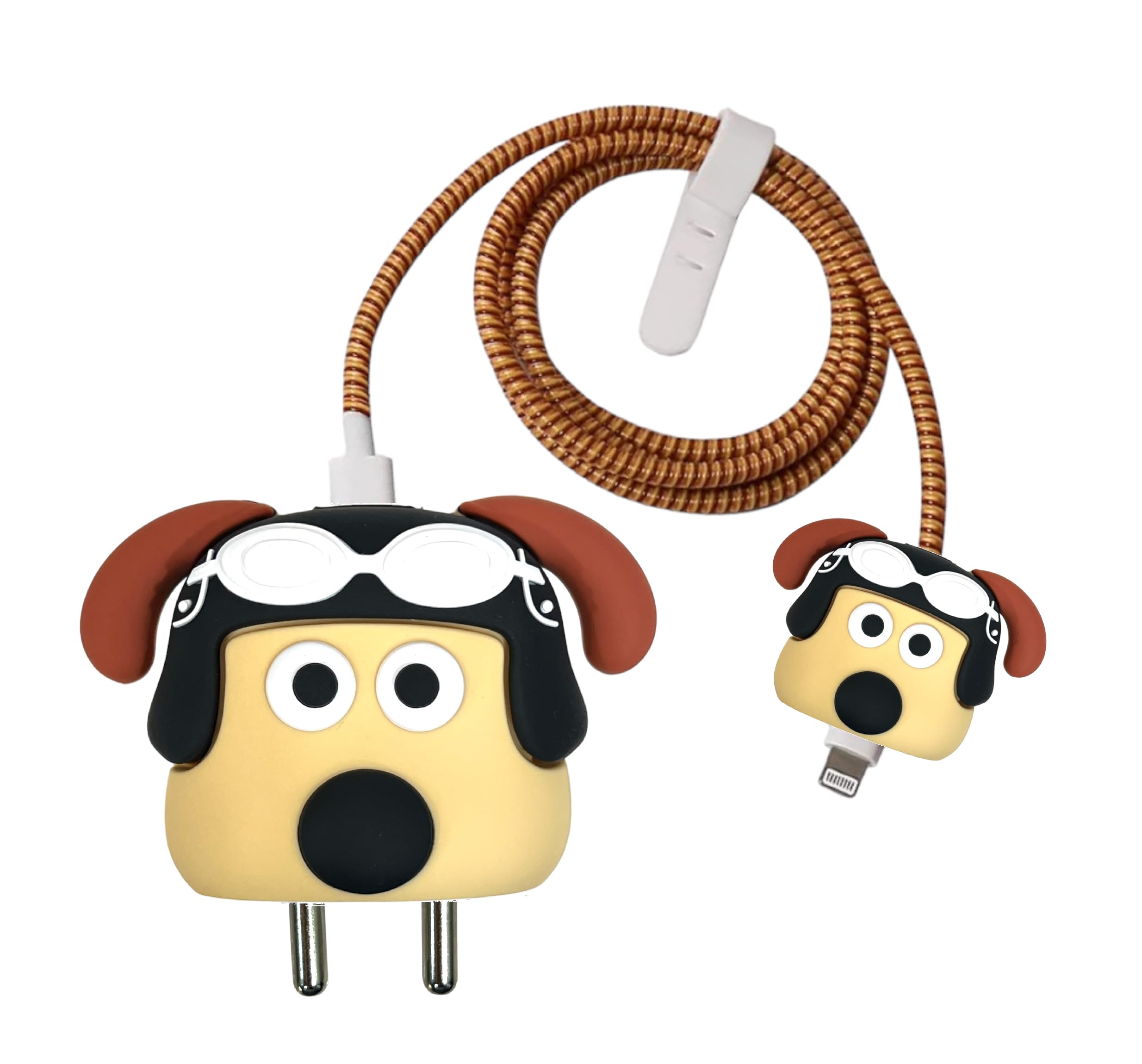 AUGENCartoon 3D Design Protective Case for 20W iPhone USB-C Power Adapter Charger, Cute Cartoon Lightning Data Cable Case for iPhone Charger (Dog, Pack of 1), Multi