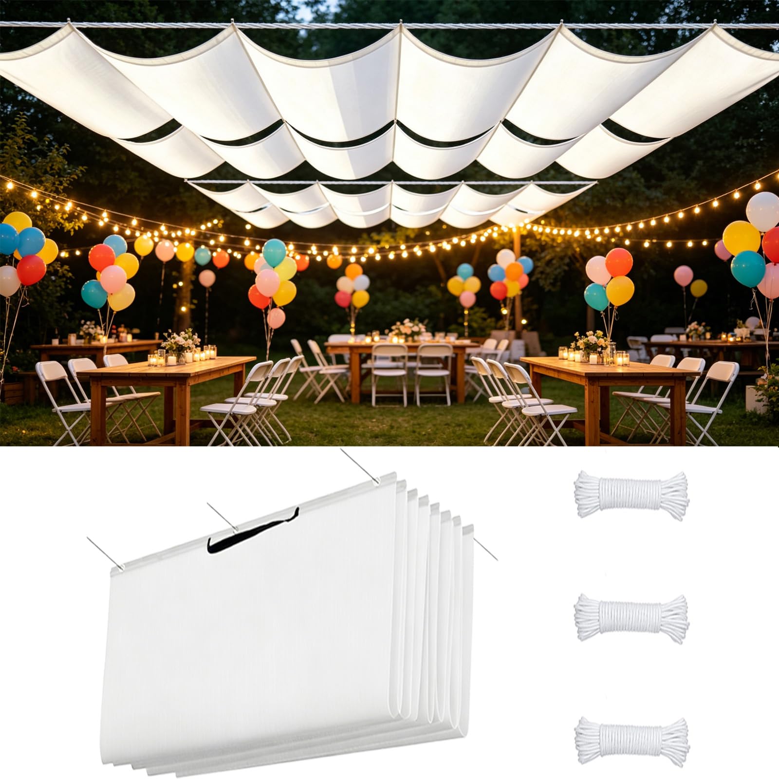 Toile d'ombrage rétractable vague protection UV solaire blanche indéchirable