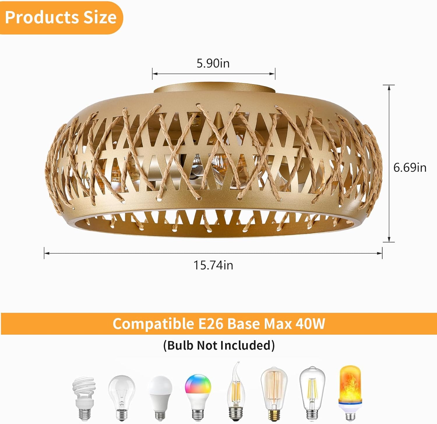 Semi Flush Mount Ceiling Light, Farmhouse Rattan 3 Light for Dining Room, Boho Rattan Ceiling Lights Fixture for Hallway Bedroom Kitchen Entryway Foyer, Gold Metal Ceiling Lights