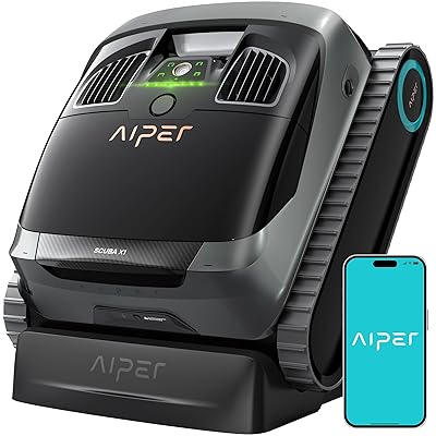 AIPER Scuba X1 Cordless Robotic Pool Cleaner, Upgraded Battery Life and Cross Pattern Smart Navigation, Horizontal Waterline Scrubbing, Ideal for Inground Pools up to 2,150 sq.ft