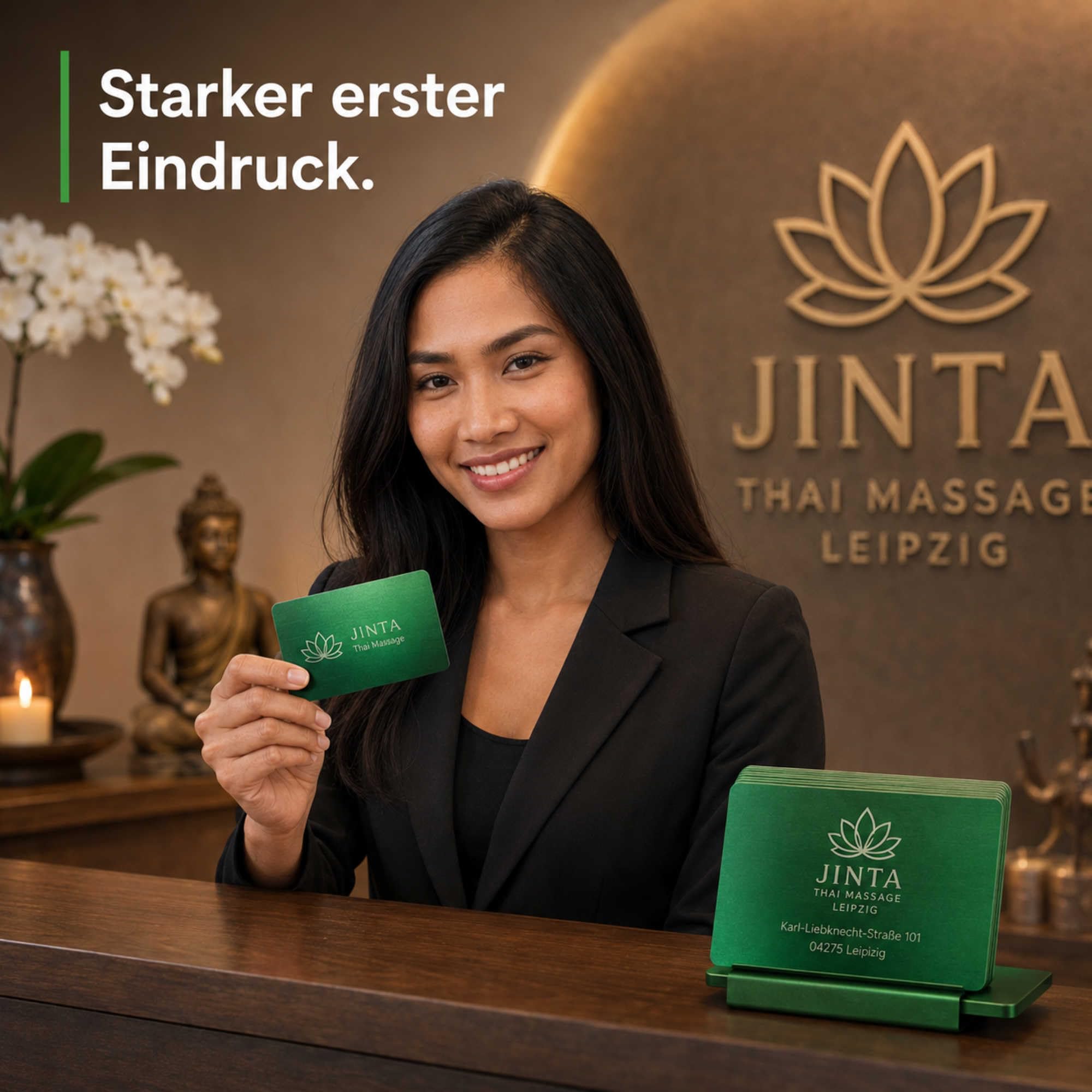 Visitenkarten erstellen - 100 personalisierte Aluminium Metall-Visitenkarten in grün, 85 x 54 mm, mit Logo, Text oder QR Code, beidseitige Lasergravur