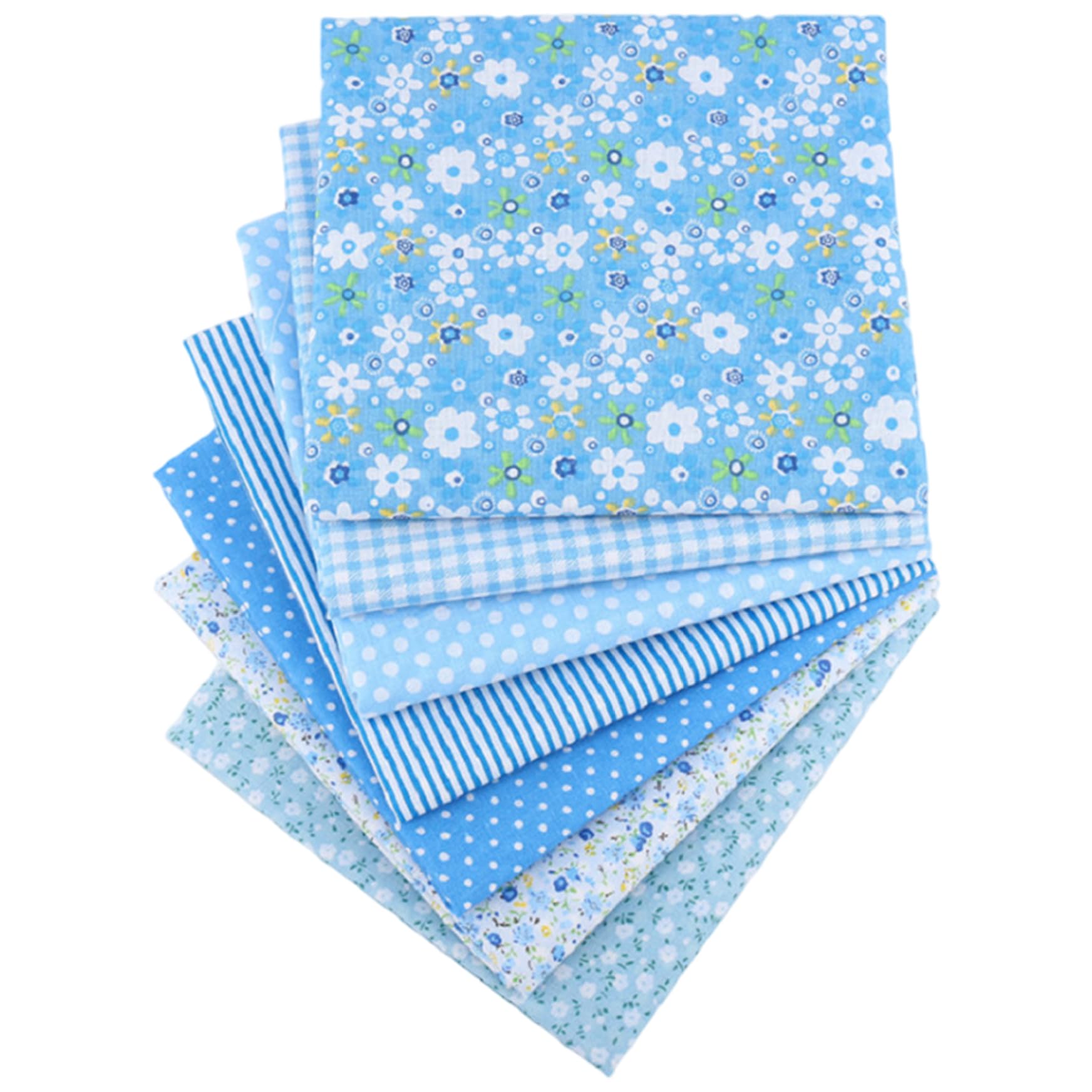 7Pcs Fat Quarters Fabric Set Soft Cotton Fabric Bundles for Sewing, Quilting, Patchwork, Arts and Crafts DIY Projects, Scraps for Handmade Crafts Blue