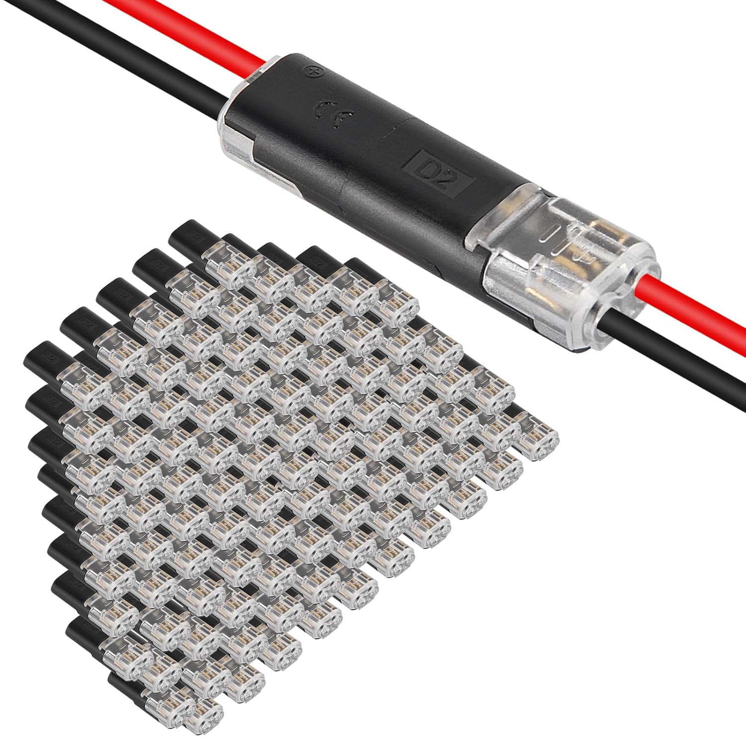 AITRIP 100PCS Double-Wire Plug-in Connector, Pluggable 2 Pin 2 Way Led Strip Lights Connectors Low Voltage Wire Connector with Locking Buckle, Fast Connect Plugs Led Connectors for Strip Lights
