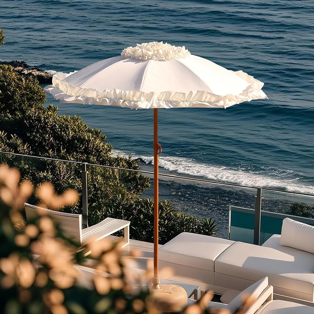 Parasol Plażowy z Koronką, 162 cm, Parasol Ogrodowy UPF 50+ z Regulacją Nachylenia, do Stołu Ogrodowego, Basenu, Kempingu, Trawnika