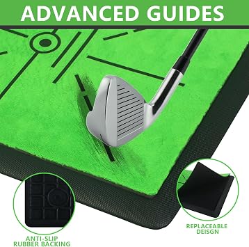 Golf Hitting Mat Swing Path Feedback Trainer with Durable Rubber Base & Replaceable Turf for Indoor or Outdoor Practice