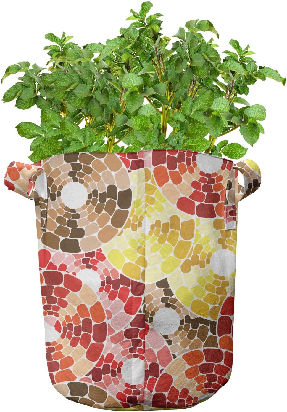 Lunarable Paint Grow Bags 5-Pack, Gradient Color Mosaic Circles, Heavyduty Fabric Pots with Handles for Plants, 7 Gallon, Multicolor