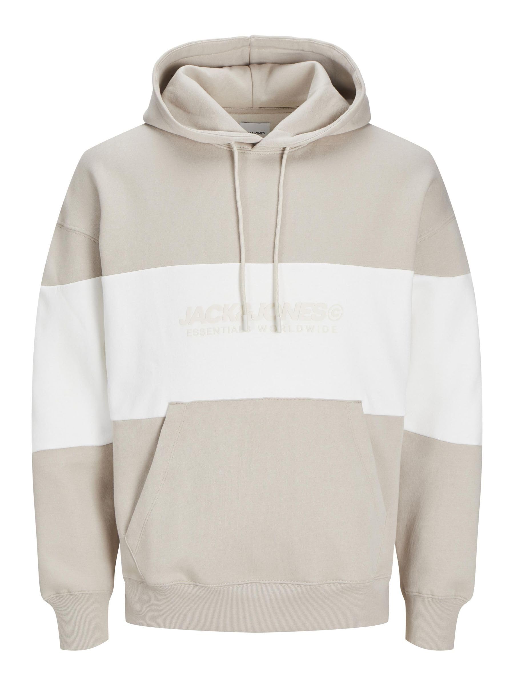 JACK&JONES PLUS Men's Jjelegacy Blocking Sweat Hood Noos Pls Sweatshirt, Moonbeam, XXXXXXL