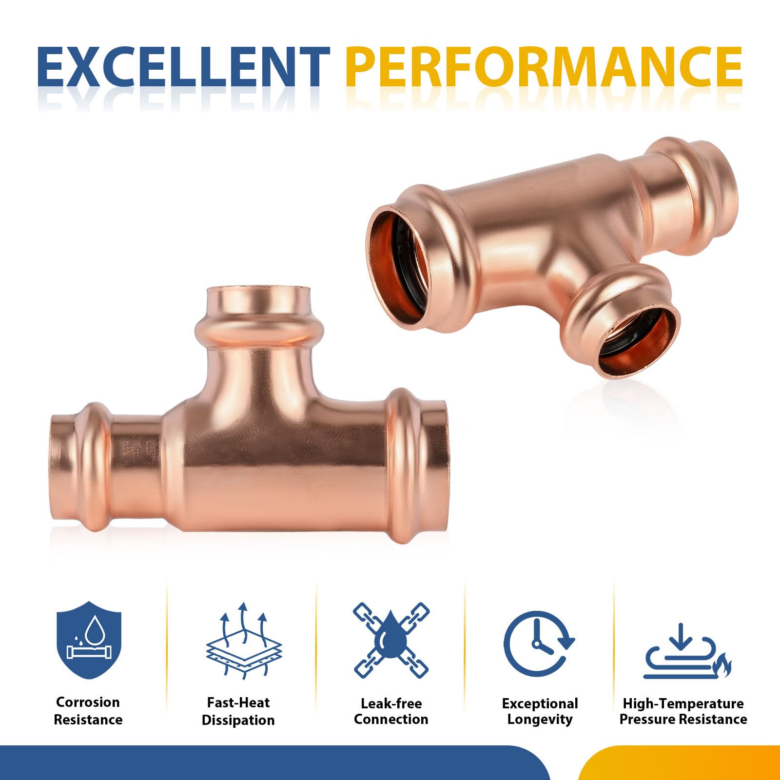 Paquete de 30 Conectores en T reductores de Cobre GUOFIS, 1" P x 3/4" P x 3/4", Conector en T Reductor de presión para plomería, derivación de transición de tamaño de tubería de Tres vías