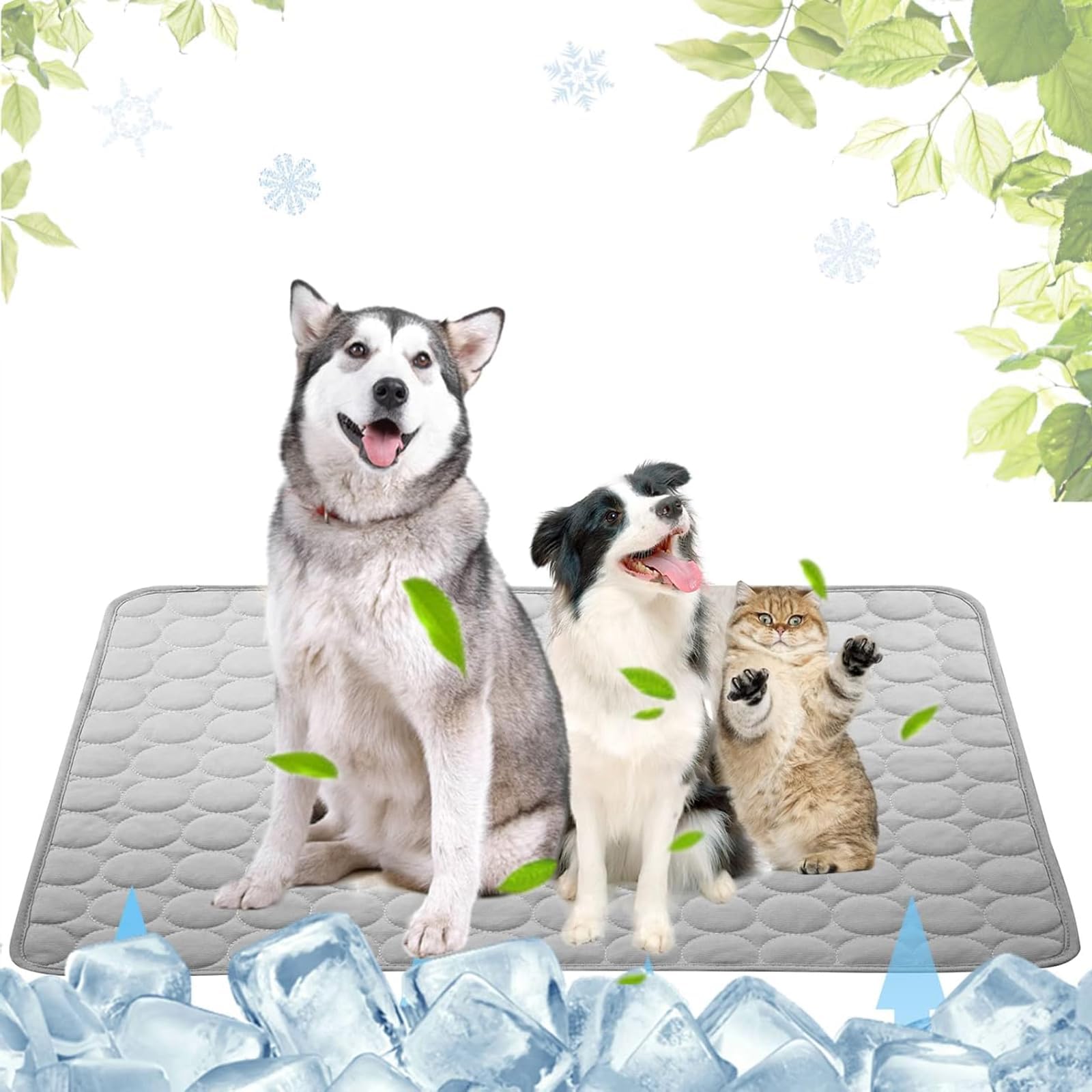 Alfombra Refrescante Perro XL, 100 × 70 cm Manta Refrescante para Perros, Seda Hielo Cama Fria para Perros, Gris Cooling Mat Dog, Alta Disipación Térmica, Suave, Adecuada para Perros y Gatos