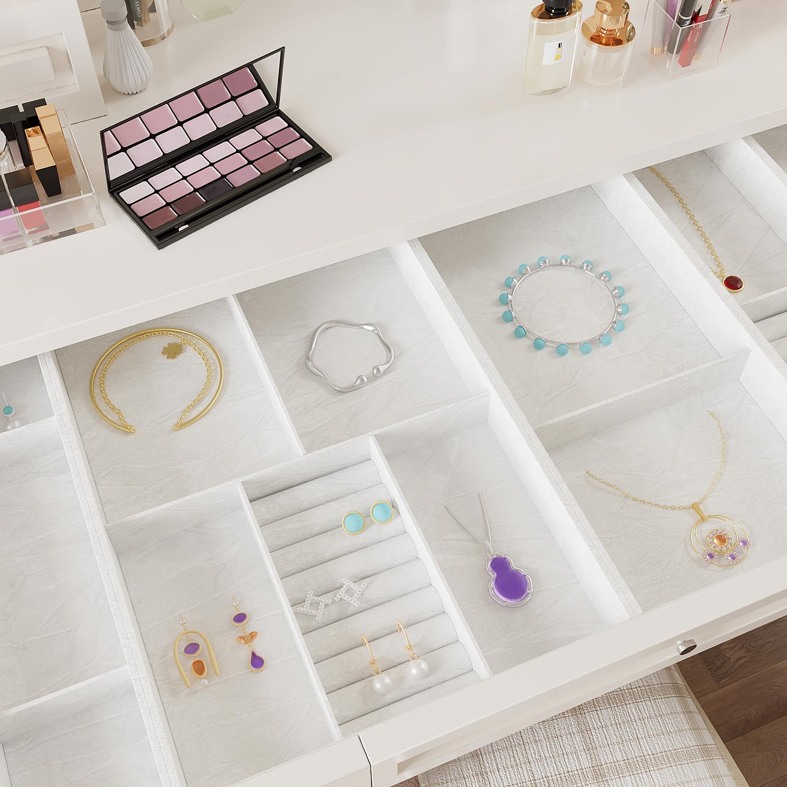 VEELIKE Self Adhesive White Felt Drawer Liners – Textured Velvet Lining Fabric For Dressers, Jewelry Boxes & Shelves, 15.7
