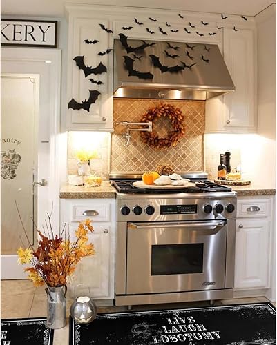 Miniatura 6 de Juego de 2 Alfombrillas de Cocina Góticas - Alfombras de Cocina Antideslizantes de Halloween Espeluznantes Negras Alfombra Gótica de Calavera