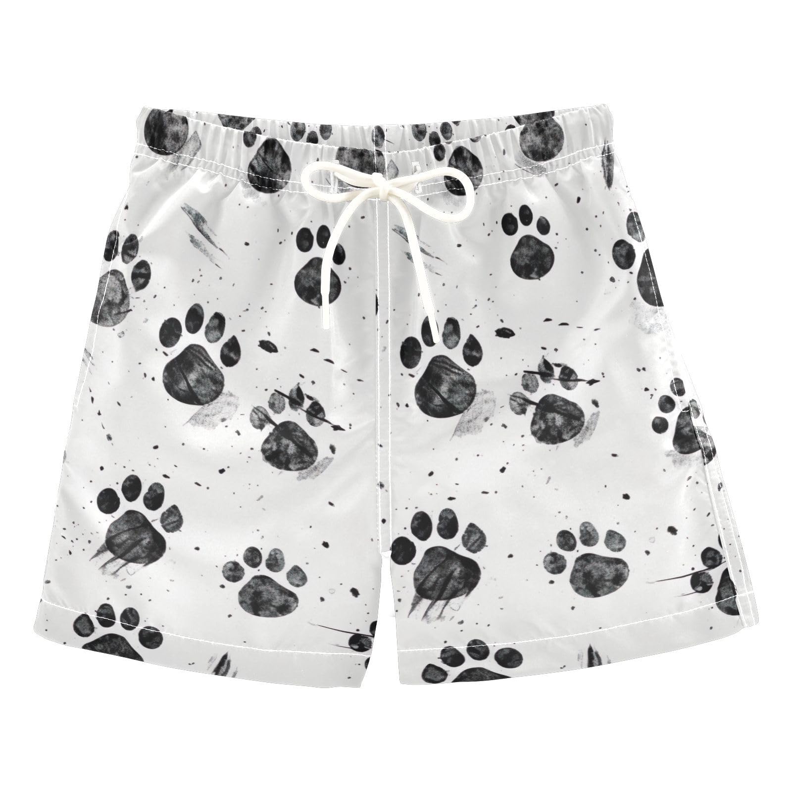 FLildon Dog Paw Prints Little Boys Swim Trunks with Mesh Lining Quick Dry Beach Board Shorts, 3T
