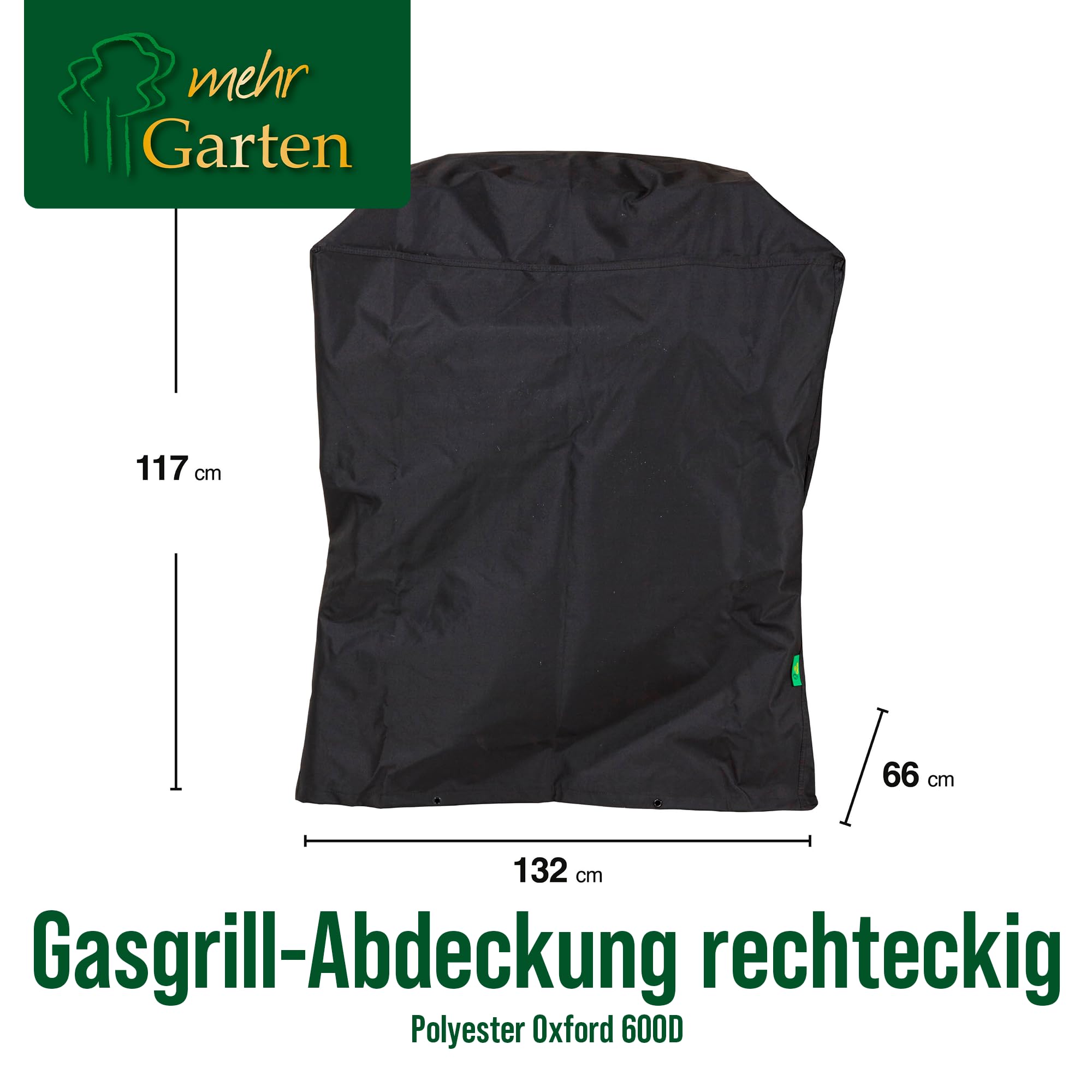 Grillabdeckung 132x66x117 cm, Schutzhülle Grill Rechteckig | 600D Oxford - wasserdicht, UV-beständig, reißfest und winterfest - robuste Abdeckung für Gasgrill mit Kordelzug