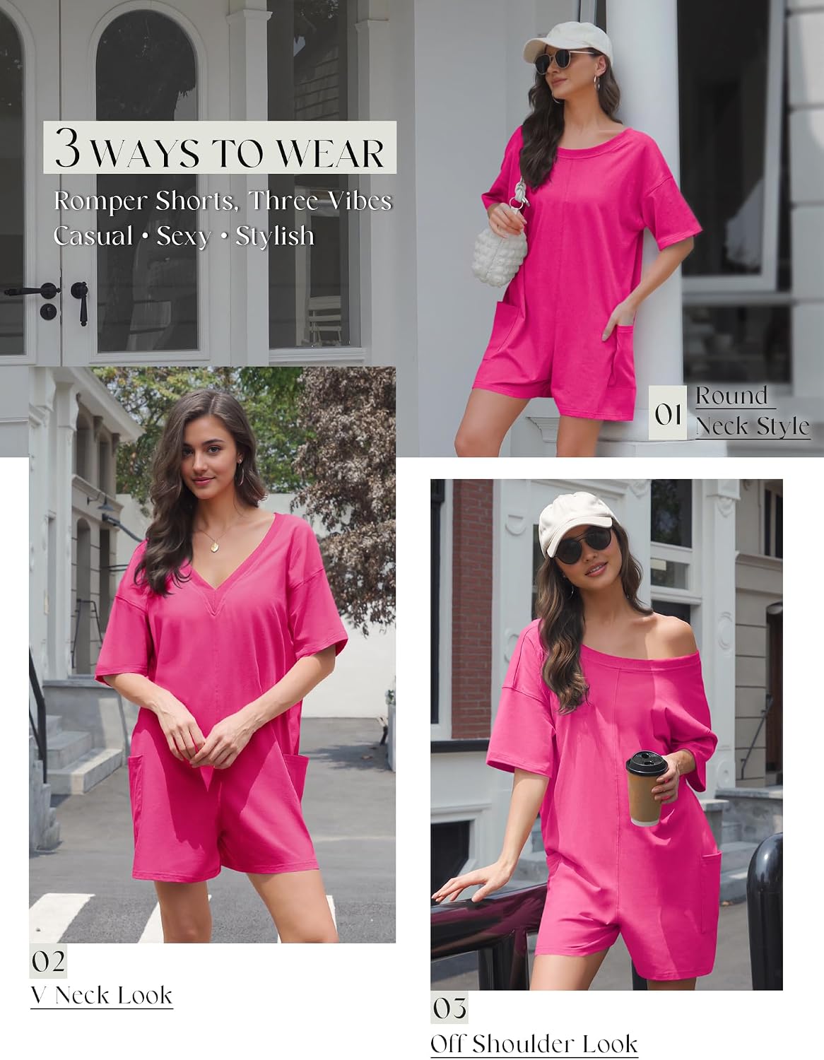 Summers Romper for Women Oversized Casual Athletic Workout Cute Beach Romper Shorts Jumpsuit Outfits(3-Hotpink,X-Large)