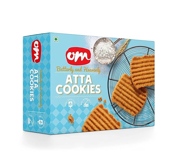 Om Sweets & Snacks Cookies | No added colour or preservatives | Fresh Products | Ready to eat | snack | Tea time snacks | Mid day snacks | Tasty (Atta Cookies) | 350g each | Pack of 2
