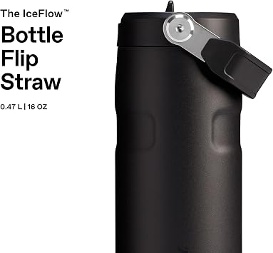 Stanley IceFlow™ Aerolight™ Flip Straw 2.0 Pipetli Su Şişesi, Siyah 2.0, 0.47 Litre | 8 Saat Soğuk - 40 Saat Soğuk - Paslanmaz Çelik - BPA İçermez - Sızdırmaz - Bulaşık Makinesinde Yıkanabilir